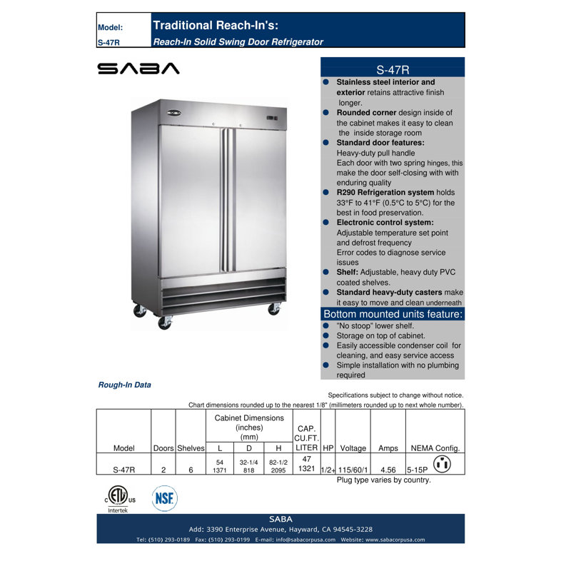 Saba 54"W 47 Cu. Ft. Commercial Refrigerator In Stainless Steel Wayfair